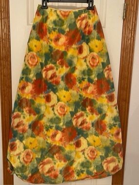 Vintage Maxou Size 6 Bubble hem Y2K  Boho chic Floral Maxi Skirt Yellow Green